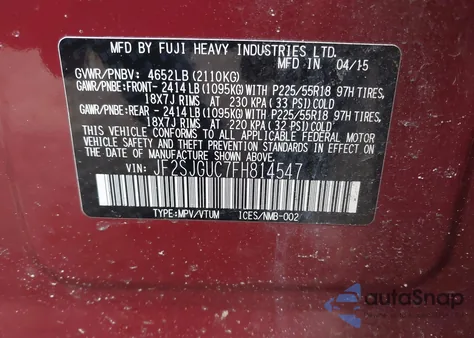 2015 Subaru Forester 2.0Xt Touring z USA, uszkodzony, nr VIN JF2SJGUC7FH814547